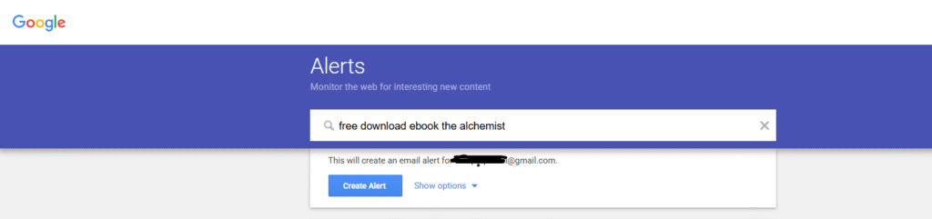 Adding Google Alrerts to check for book piracy updates